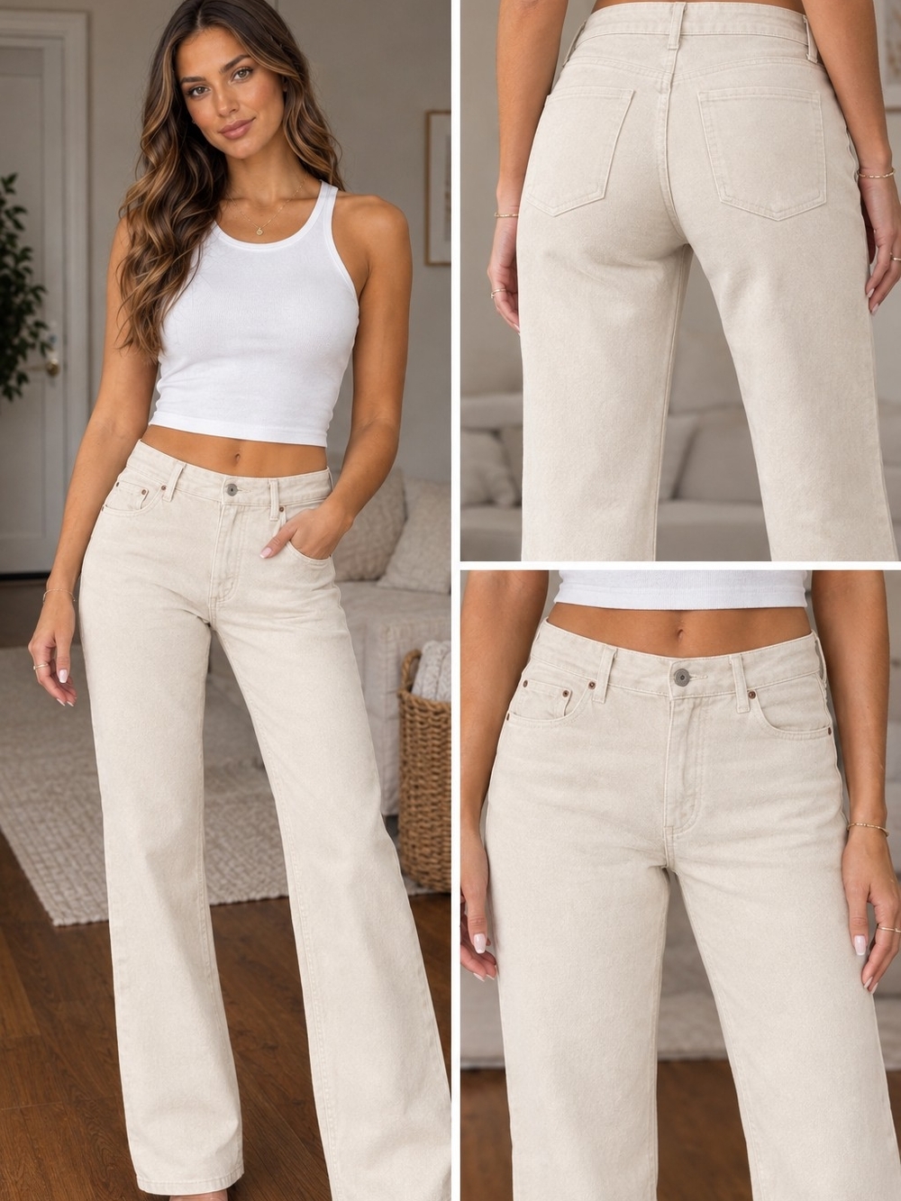 NWT Abercrombie & Fitch Straight Mid Rise Jeans Cream Size 34 (18R) XL